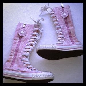 Converse Allstars kids pink and white knee highs